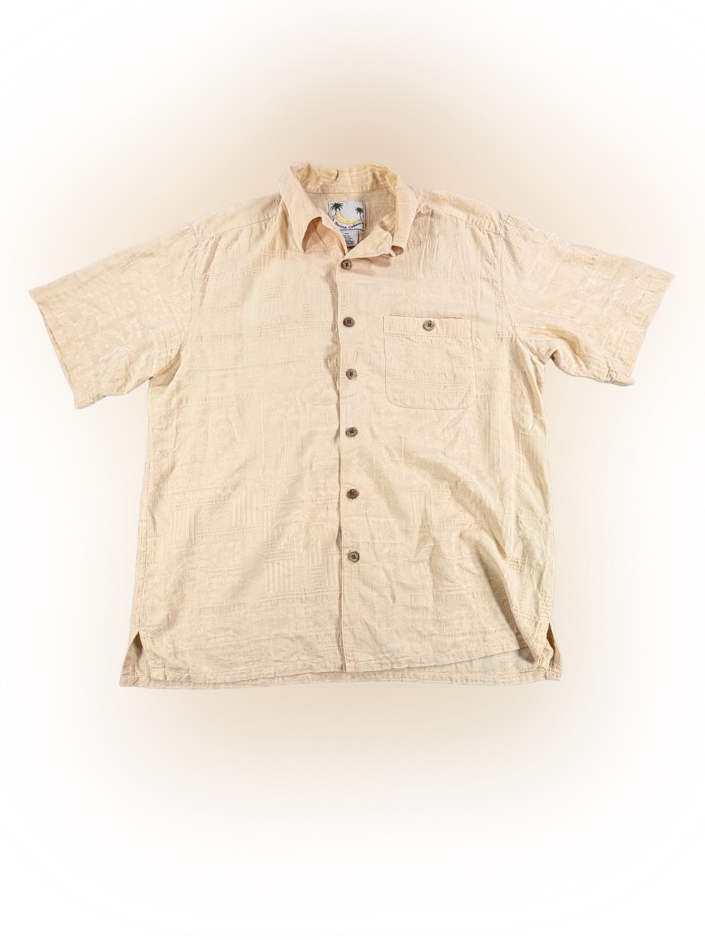 Men's Banana Cabana Short-Sleeve Beige Button-Down Silk Shirt Size M
